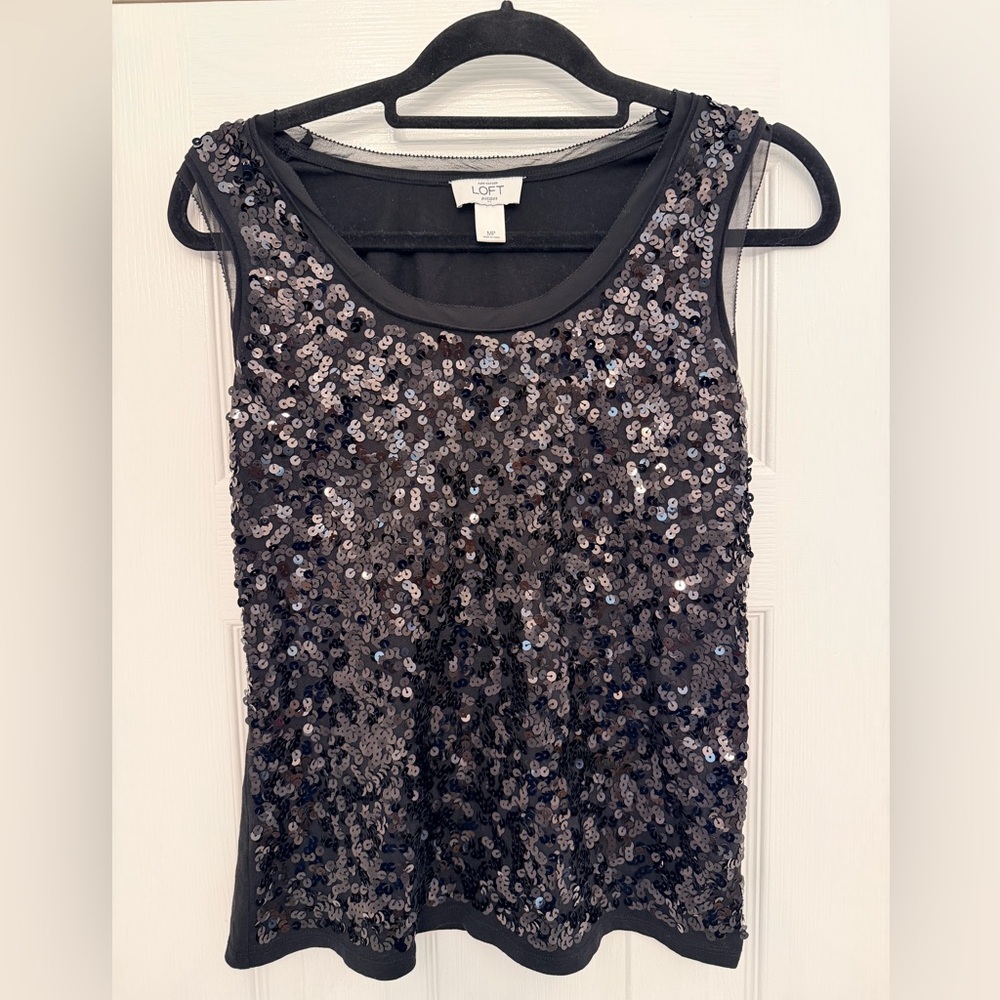 Ann Taylor LOFT Sparkling Black Sequin Tank Top-Size MP